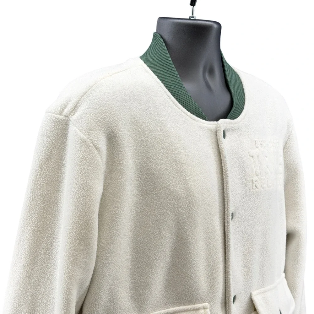 True Religion size M Medium Fleece Utility Bomber Jacket Winter White/Green.